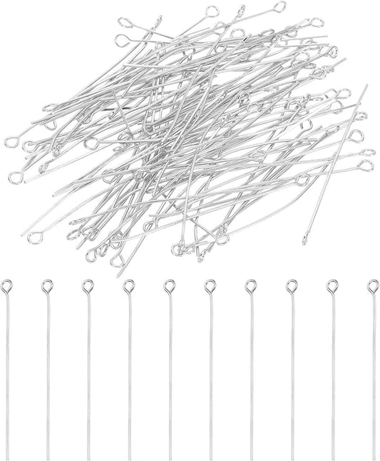 PATIKIL 50mm Open Eye Pins, 150Pcs 23 Gauge Metal Head Pins Needles Eye Pins for Jewelry Making Findings Earring Necklace Bracelet DIY Crafts, Rhodium Color