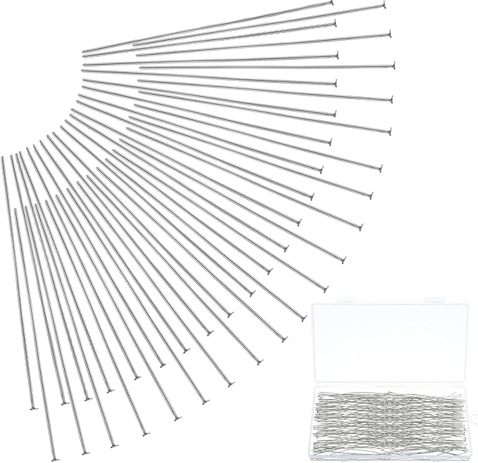 200 PCS Flat Head Pins for Jewelry Making, Stainless Steel Head Pins Long 70mm/2.75inch Silver Jewelry Pin, Metal End Headpins Long Flat Pin Jewelrys Findings for DIY Crafts Earring Pendant Supplies