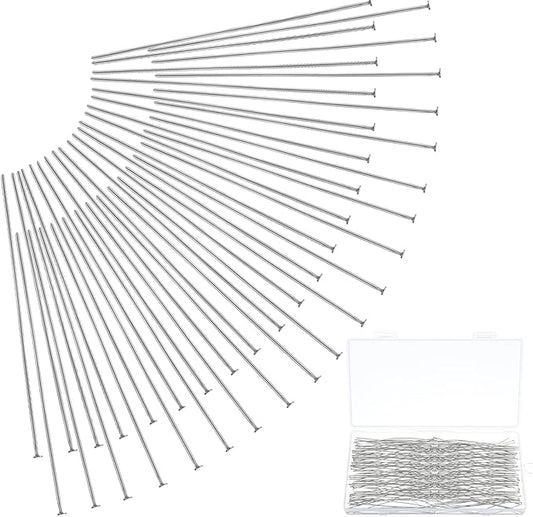 200 PCS Flat Head Pins for Jewelry Making, Stainless Steel Head Pins Long 70mm/2.75inch Silver Jewelry Pin, Metal End Headpins Long Flat Pin Jewelrys Findings for DIY Crafts Earring Pendant Supplies