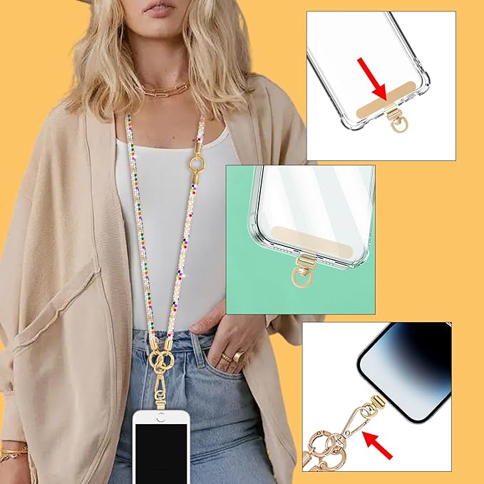 Crystal Phone Strap Crossbody and Wrist Lanyard, Anti Theft Layered & Wrist Strap Cell Phone Neck for Women