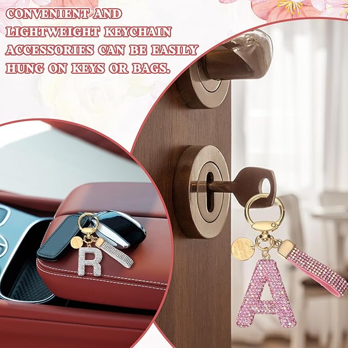 PATIKIL Initial Letter Keychain, Cute Sparkly Rhinestone Key Chain Alphabet Charm for Car Keys Handbags Purse