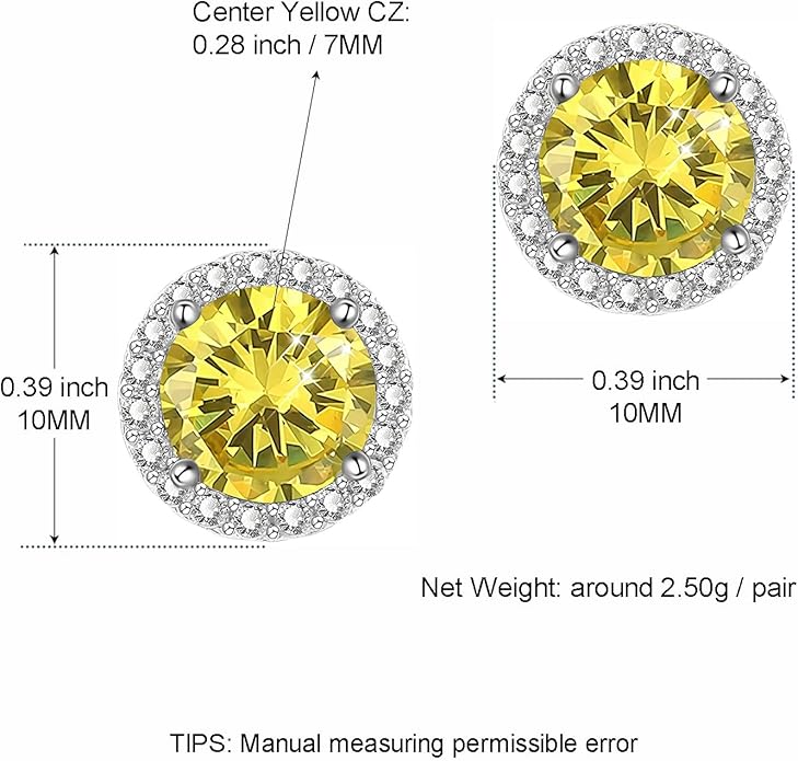 YOMELA Cubic Zirconia Earrings Studs, Halo CZ Birthstone Simulated Diamond Stud Earrings for Women