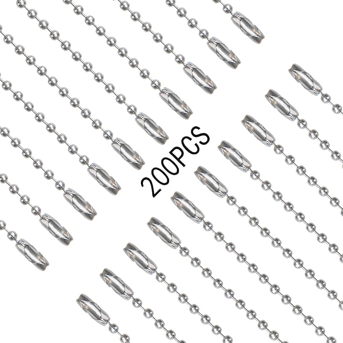 200 Pcs Ball Bead Chain Bulk Keychain 4.7 Inch Metal Dog Tag Small Chains with Connectors for Hanging Decoration