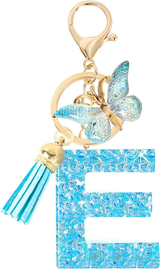 Initial letter Keychains for Women Girls Tassel Butterfly Cute Keychain for Wallet Backpack charm