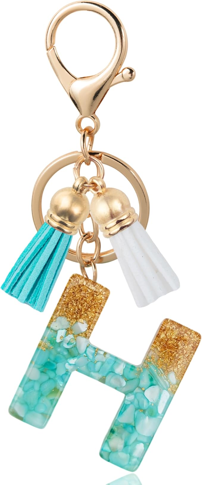 Initial Letter Keychain Cute Resin with 2 PU Tassel, Letter Keychain for Backpack Charms, Initial Keychains for Women