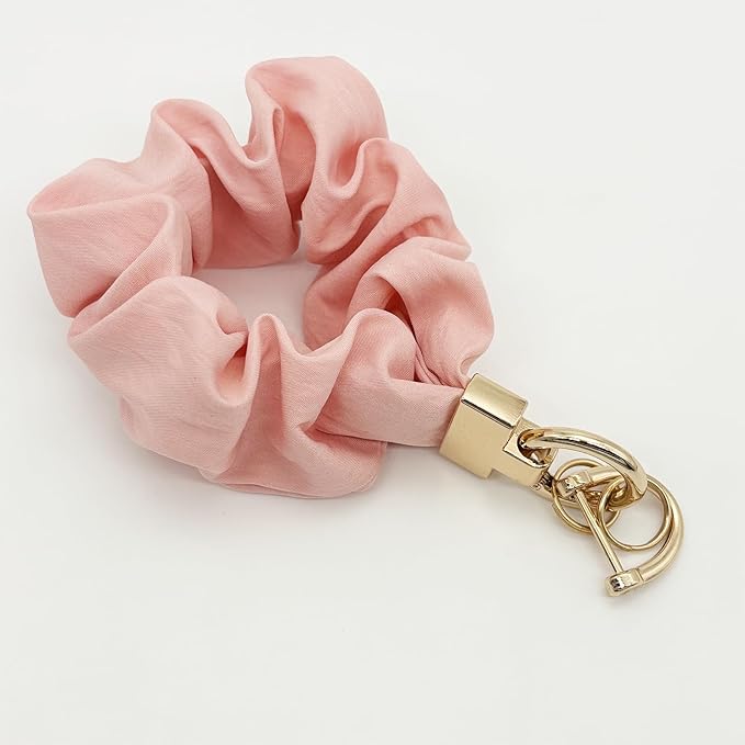 Scrunchie Wristlet Keychain for Women Men, Cute Stretchy Wrist KeyChain for Car Keys with 3 Keyrings and 1 D ring