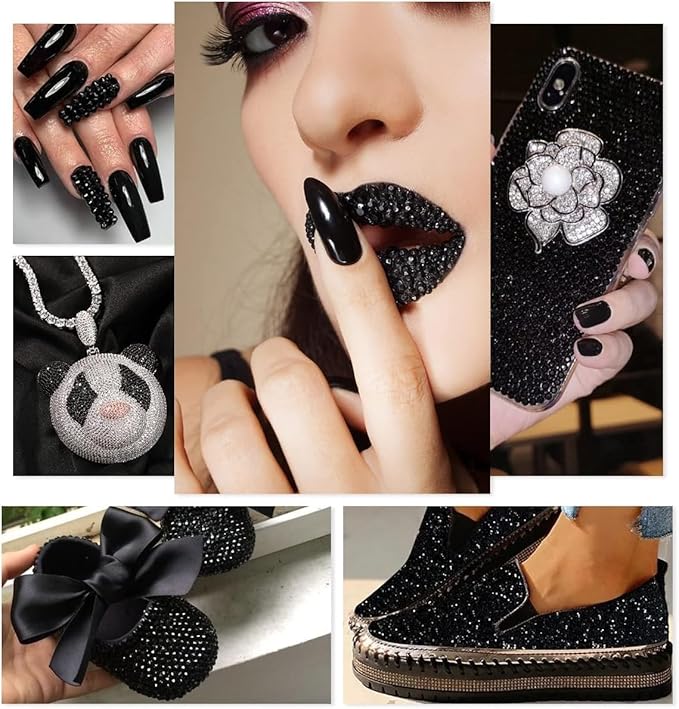 Pure Black Resin Rhinestones for Crafting 3mm 4mm 5mm Mix Solid Black Flatback Jelly Stones Bulk SS10 SS16 SS20 Diamonds Gems for Nails Face Eyes Makeup Tumblers Bottles Crafts Clothes Shoes
