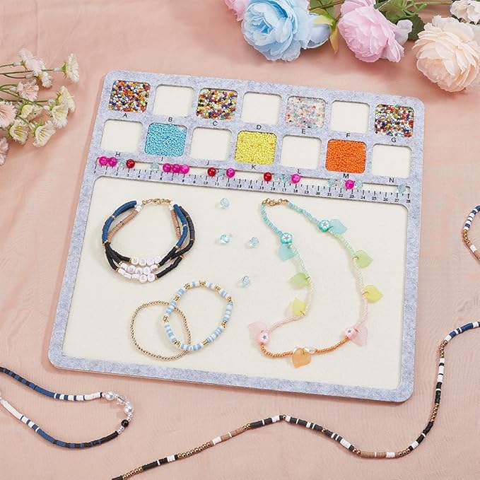 BENECREAT Square Felt Bead Design Boards, Medium Felt Beading Mat with Centimeter Alphabetic Scale Beads Tray Bead Pads for Art Crafts Jewelry Making Beading Supplies, 11.8x11.8inch