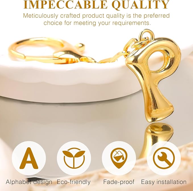 VICKHU Gold Plated Bubble Initial Letter Cute Keychain for Women Car Key Purse Decorative Keyring Handbag Charms Fashion