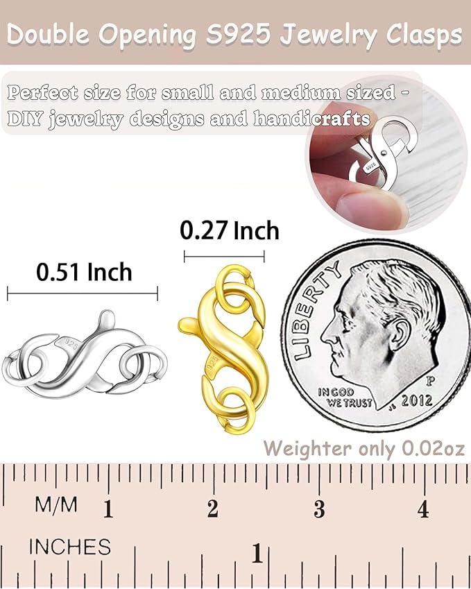 Dailyacc S925 Double Opening Lobster Clasp Sterling Silver and Gold Necklace Bracelet Extender Clasps and Closures for DIY Jewelry