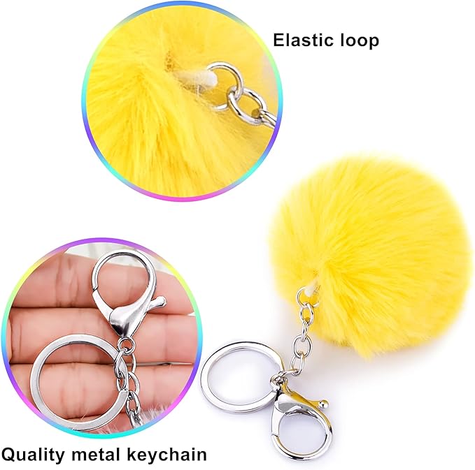 BQTQ 18 Pieces Pom Pom Keychain Rabbit Faux Fur Ball Keychain Fluffy Pom Pom Keychain Pom Pom Puff Ball with Keychain Hooks
