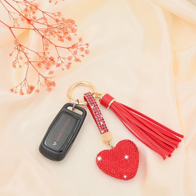 Heart Shape Rhinestone Glitter Keychains for Women Charms Purse Crystal Tassel Car Key Rings Backpacks
