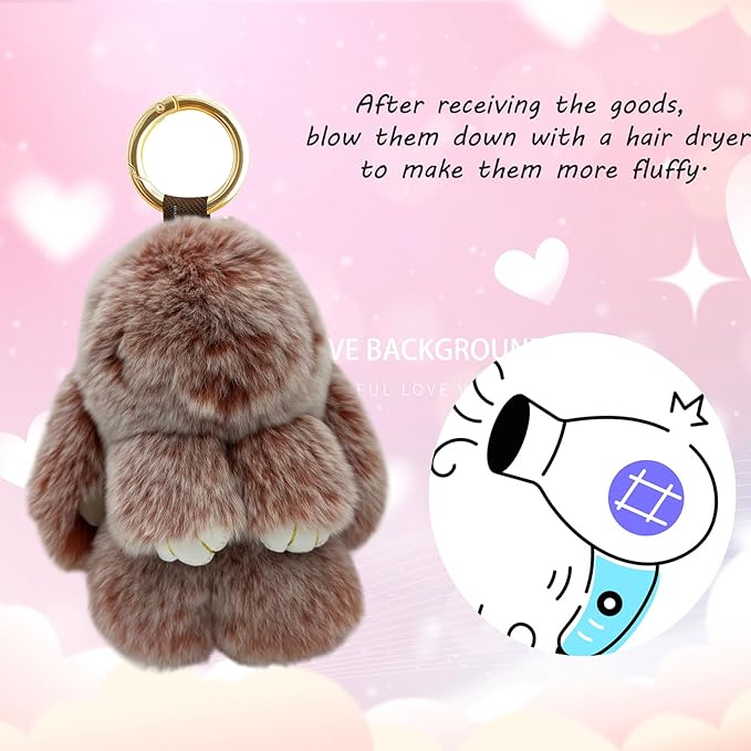 Bunny Keychain with Tin,Bunny Handmade Soft Pompom Charms,Fluffy Keychain Accessories for Womens