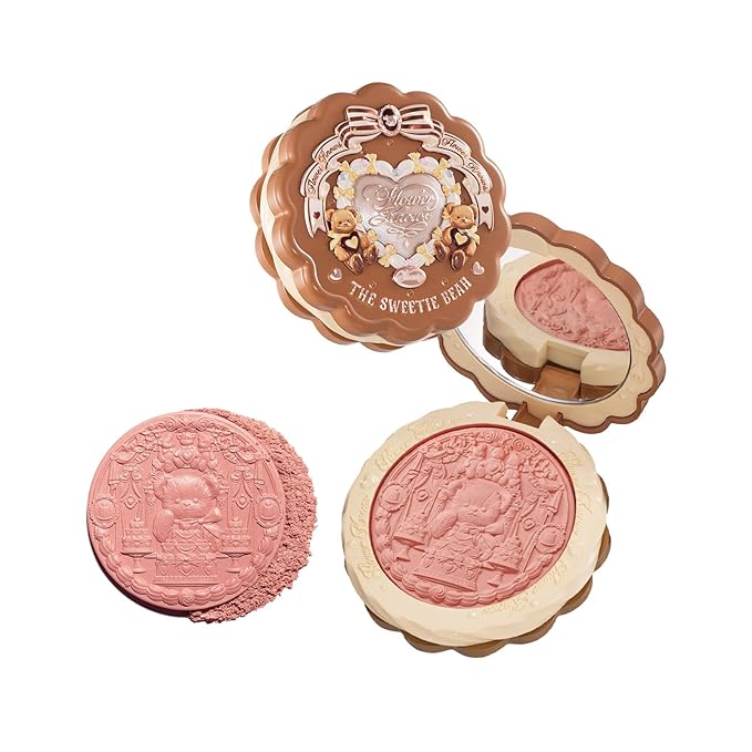 Flower Knows The Sweetie Bear Collection Silk Satin Blush,Shimmery Peach Pink Powder Blush for Cheeks,Buildable & Blendable Face Makeup,Soft Long-Lasting for Women & Girls,0.18 Oz(02 Garden Picnic)