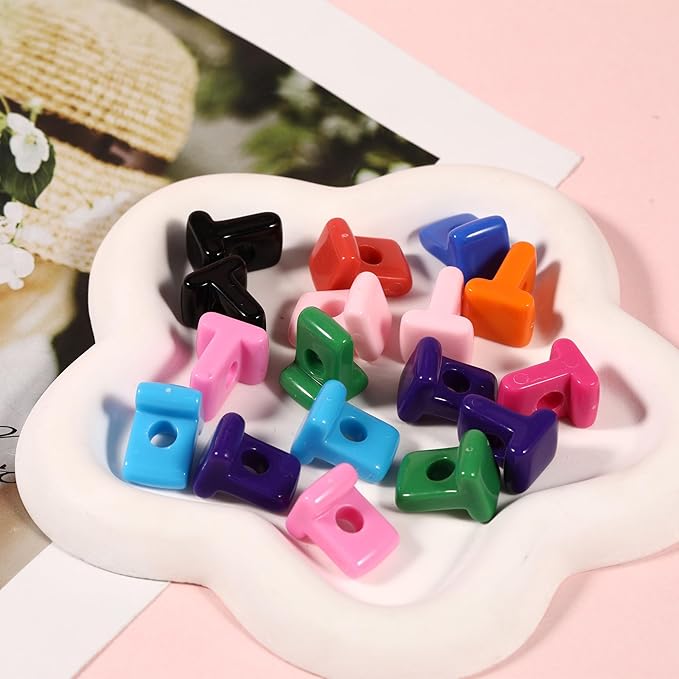 40 PCS Letter Beads 3D Acrylic 21mm x 14mm T Loose for Jewelry Making Bracelet Necklaces Keychain Phone Bag Chain Key Chains(Mixed Color T)