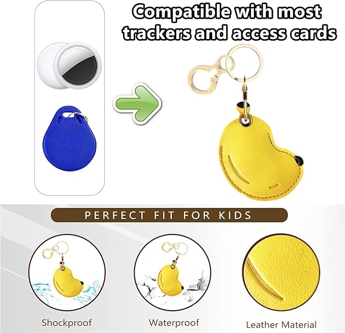 Leather Keychain Holder Case Compatible with AirTag,Cute Protective Apple Air Tag Cover with Keychain Ring,Anti-Scratch Finder GPS Tracker Case for Wallet Keys,Bag,Pets(Banana)