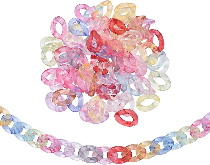LiQunSweet 300 Pcs Random Color Acrylic Plastic Curb Twist Chains Quick Linking Ring Connectors for Earring Necklace Jewelry Eyeglass Chain DIY Craft Making - 23x16.5mm