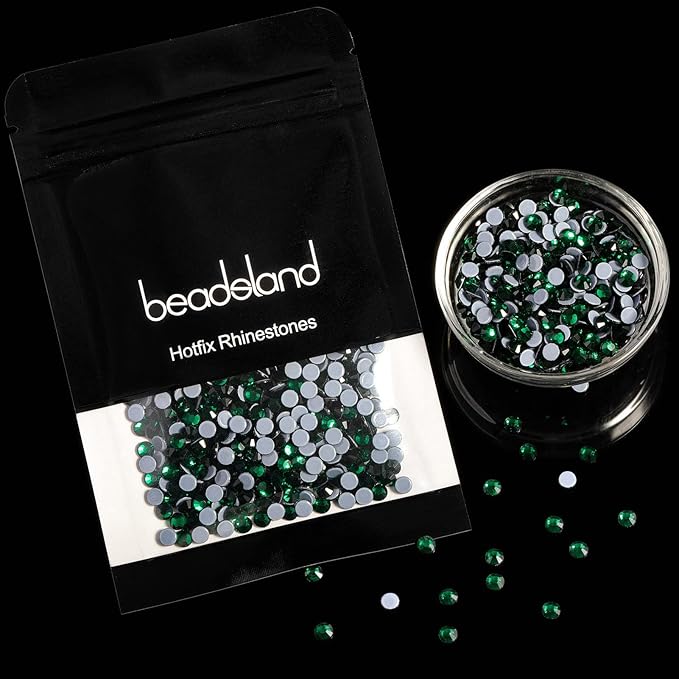 Beadsland Hotfix Rhinestones, 1440pcs Flatback Crystal Rhinestones for Crafts Clothes DIY Decorations, Emerald, SS16, 3.8-4.0mm