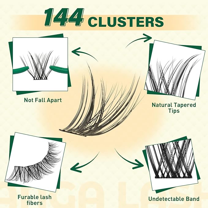 KEYYOULASH Manga Lash Clusters Kit 8-18mm Eyelash Clusters Kit DIY Lashes Extension Kit Natural Fairy Cluster Lashes with Bond Seal Remover Applicator Soft Thin Band(MG04)