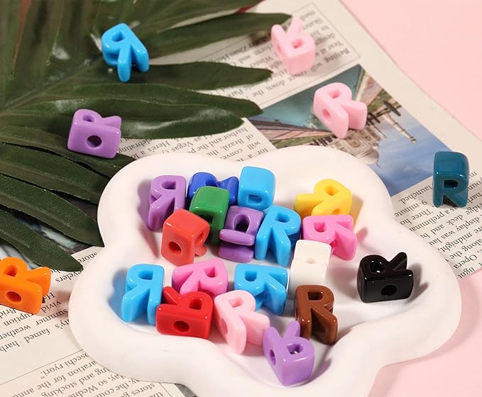 40 PCS Letter Beads 3D Acrylic 21mm x 14mm R Loose for Jewelry Making Bracelet Necklaces Keychain Phone Bag Chain Key Chains(Mixed Color R)