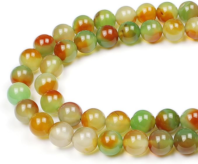 MJDCB Natural Peacock Agate Beads Red Green Agate Beads Round Stone Beads for DIY Necklace Bracelat Jewelry Making Strand 15" (8mm)