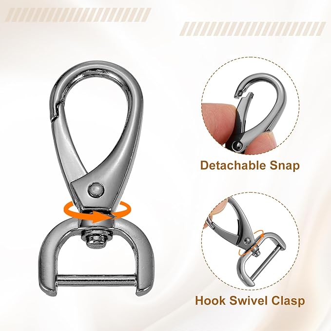 HARFINGTON 4pcs Detachable Snap Hook Swivel Clasp 5/8" (16mm) Zinc Alloy Lobster Claw Clasp for Keychain Lanyard Purse DIY Purse Strap, Gun Black
