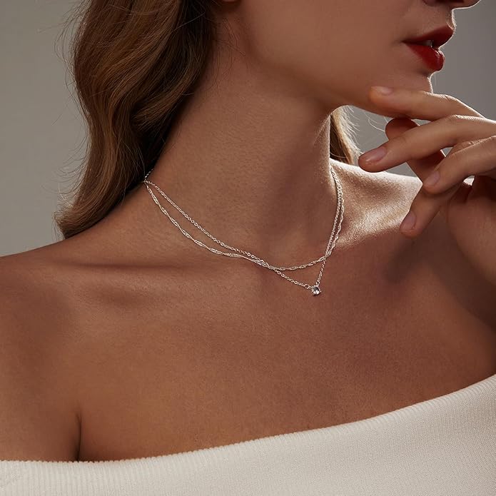 Luxval Diamond Pendant Gold Necklace for Women，Dainty 18k Gold Plated Choker Necklaces Simple Gold Jewelry Gifts for Women Girls