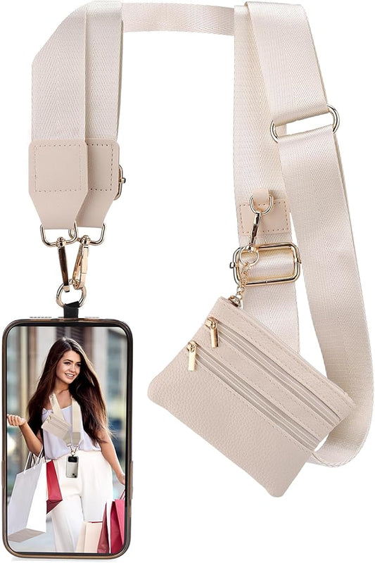XANGNIER Clip and Go Strap for Phone with Wallet Crossbody, Phone Strap with Zippered Wallet, Adjustable Anti Theft Cellphone Lanyard for Women, Cellphone Chain Accessories,Multicolor 12
