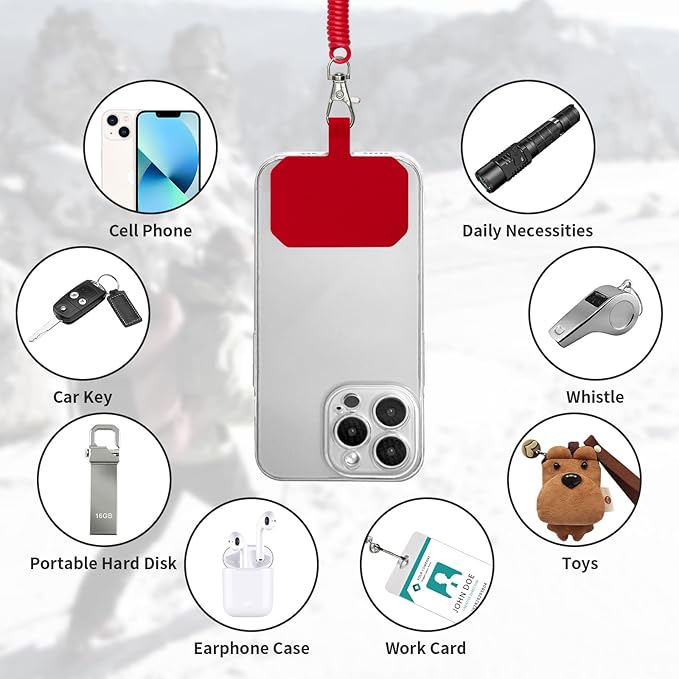 Phone Tether Lanyard Anti Theft Phone Strap with Carabiner Anti-Drop Outdoor Skiing Hiking Cycling Fishing Climbing fit iPhone and Most Cell Phones (Black+Red)