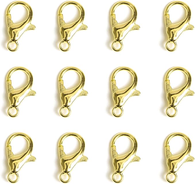 AD Beads 50 Pieces Lobster Claws Clasps Plus 100 Pieces 7mm Match Color Open Jump Rings Suitable for Necklace Bracelets Jewelry (8x15mm, Gold)