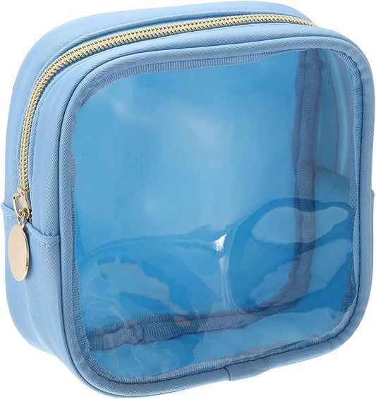 uxcell Clear Makeup Bag Small Cosmetic Bag Case Transparent Toiletry Organizer with Zipper, Portable Makeup Pouch for Daily Use Travel, Mini, Blue