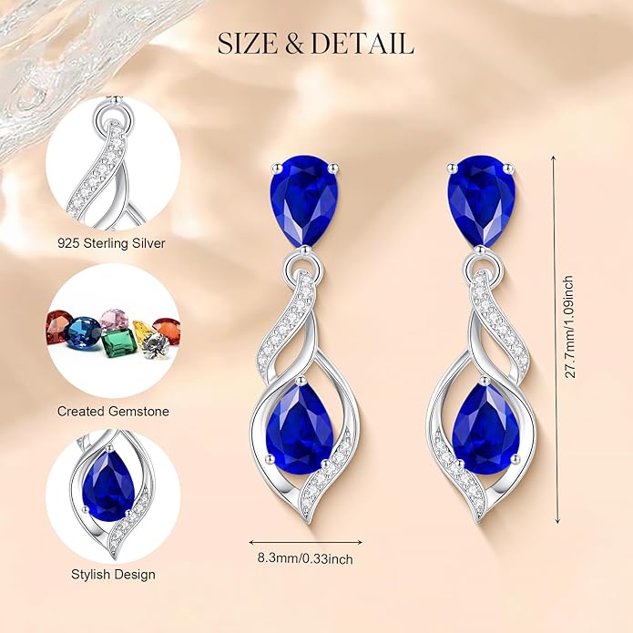 FANCIME Gift for Women Birthstone Earrings for Her Teardrop Birthstone Earrings S925 Sterling Silver infinity Love Birthday Gifts for Mom Women