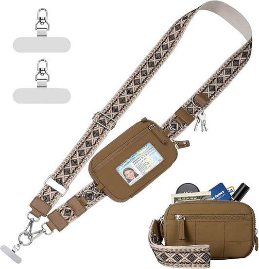 Clip and Go Strap for Phone with Wallet Crossbody Phone Lanyard with Anti-Theft Zipper Pouch Detachable Quilted Wrist Wallet with RFID and ID Window for Daily and Travel