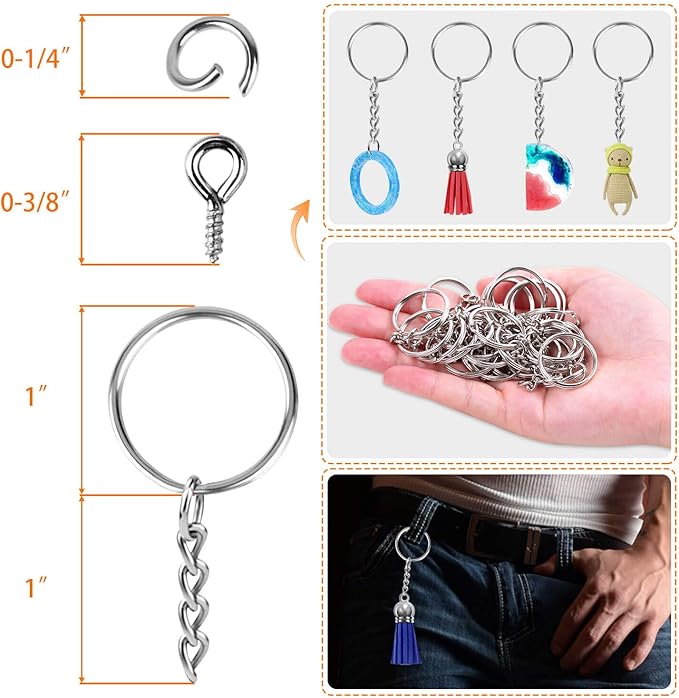 Keychain Rings for Crafts, Flasoo 360Pcs Keychains for Resin Include Key Rings with Chain, Jump Rings, Screw Eye Pins for DIY Keychain Making