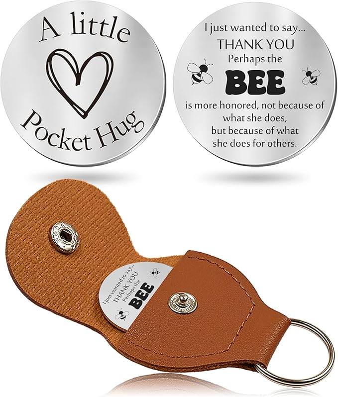 OUMILAN Pocket Hug Token Gifts for Men Boyfriend Girlfriend Inspirational Gift for Son Daughter Brother with Leather Keychain