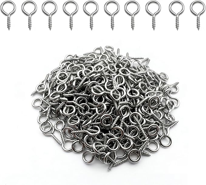 (304) Stainless Steel Small Screw Eye Pins Hooks 0.51x0.24 inch Eyelets Hooks Screws Ring 300 Pcs Small Jewelry Screw Hook Eye Pins