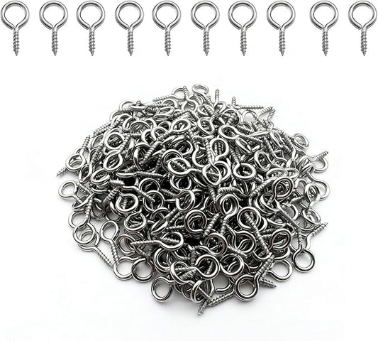 (304) Stainless Steel Small Screw Eye Pins Hooks 0.51x0.24 inch Eyelets Hooks Screws Ring 300 Pcs Small Jewelry Screw Hook Eye Pins