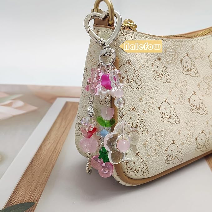 Keychain Bag Accessories Cute Cherry Strawberry Flower Keychains Accessories Decor for Keys Bags Purses Gift