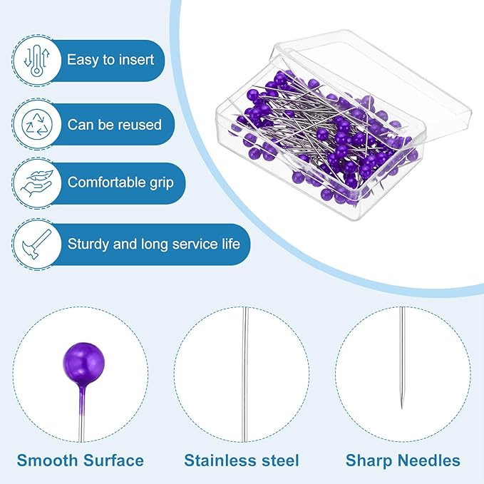 PATIKIL Sewing Pins, 600 Pcs 1.5 Inch Straight Pin with Plastic Pearlized Ball Head for Fabric, Decorative, Jewelry DIY, Craft and Sewing Project, Dark Purple