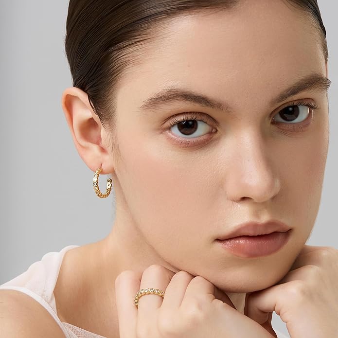 FRUMOS 925 Sterling Silver Huggie Earrings for Women 18K Gold Plated Hoop Earrings for Women Hypoallergenic Small Cubic Zirconia Huggie Earring