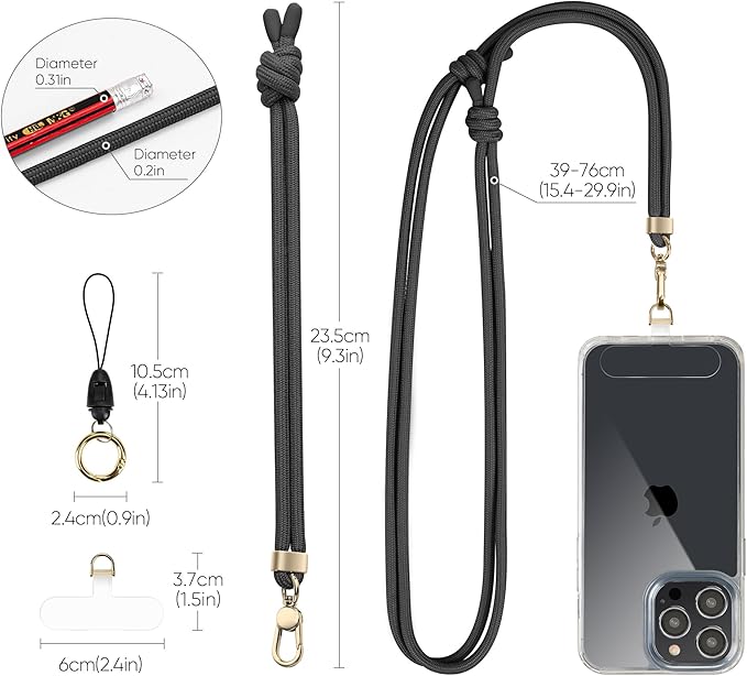 Anti-Theft Phone Lanyard Crossbody & Wrist Strap | 2 Phone Tabs, Secure Lock Design | Universal for All Phones | Adjustable Strap with Premium Metal Buckles | Skin-Friendly Nylon