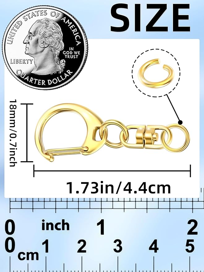 50Pcs Lobster Claw Clasps for Keychain Clip, Swivel Snap Hooks Gold Key Chain Rings DIY Making Kit for Crafts