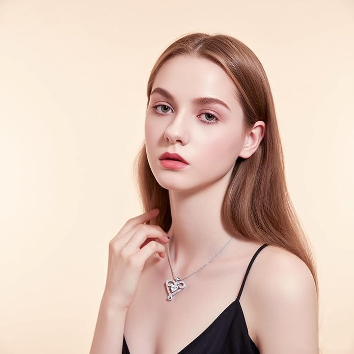 Yuelove Infinity Necklace for Women, 925 Sterling Silver Heart Necklace with 5A Zircon, White Gold Plated Adjustable Chain, Gift for Valentine's Day, Birthday, Anniversary for Wife, Girlfriend, Mom