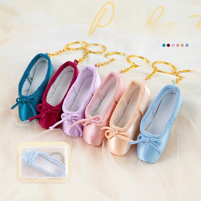 BIBABLYKE Mini Ballet Shoes Keychain - Handmade Pointe Shoe Charm Bag - Gift for Dance Lovers