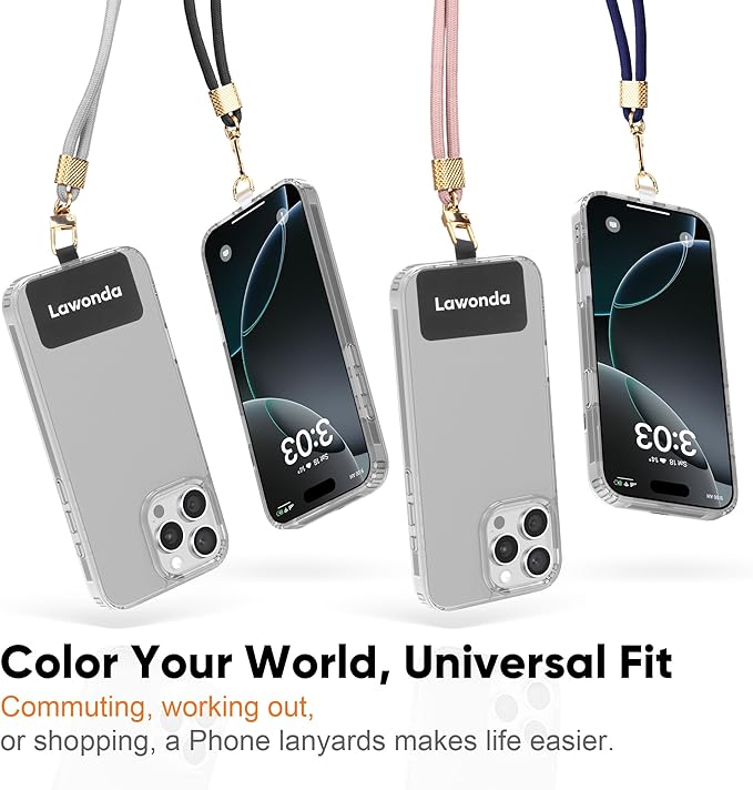 Phone Lanyard Universal Crossbody Cell Phone Strap Anti-Theft Adjustable Neck Lanyard for iPhone 17 Pro Max 2pcs Phone Patchs Tether Pads Midnight Black
