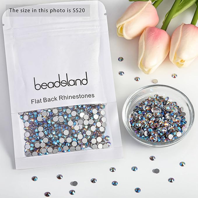 beadsland 1440 Pieces Flat Back Crystal Rhinestones Round Gems, Lt.Colorado Topaz AB, SS20, 4.6-4.8mm