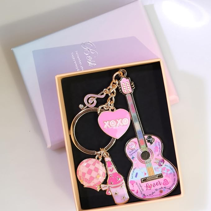 Birthday Gifts with Taylor Quotes Merch Pink Music Keychains Gift For Singer Fans Guitar Christmas Daughter Mom Women