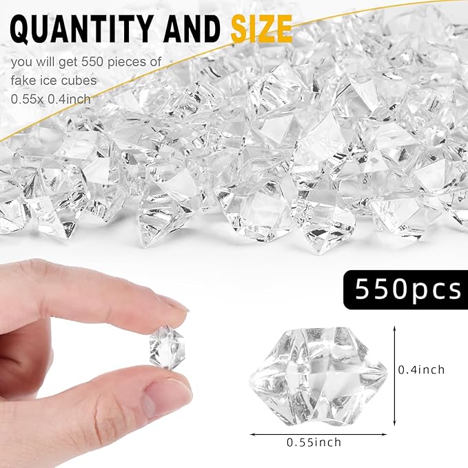 DomeStar 550PCS Fake Ice, Vase Fillers, Acrylic Clear Rocks Fake Diamonds Clear Gems Crystals for Fish Tank Table Scatter Decoration