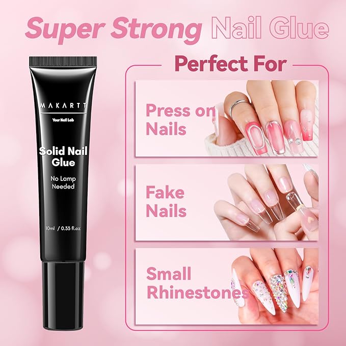 Makartt Hema-Free Semi Solid Nail Glue, New Super Strong Nail Glue for Press On Nails, No UV/Led Lamp Needed, Quick Drying 20s, Fake Tips Adhesion, Upgraded Nail Glues DIY Home Salon Manicure 10ml