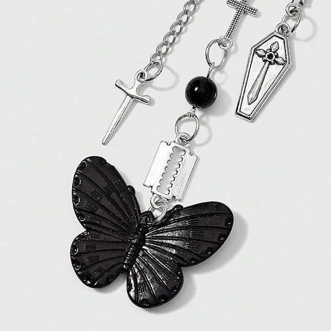 Y2K Keychain Goth Butterfly Keychain Bag Charms for Handbags Aesthetic Purse Charms Cross Accessories Gifts for Women